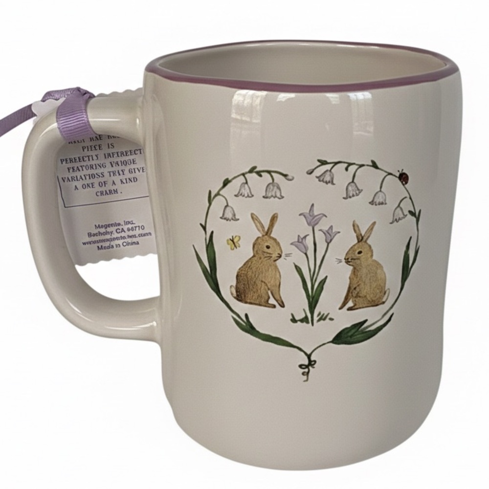 Rae Dunn 2026 Spring Is In The Air Mug Bunny Flowers 16oz NWT - Picture 2 of 4